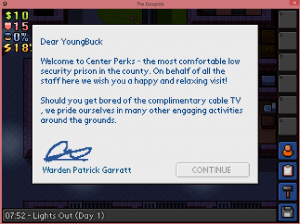 This will probably be one of the only letters you get from the Warden where you don't want to punch him in the face.