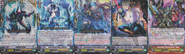 A layout of the 5 stages of cards you can use in Cardfight Online