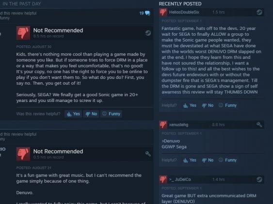 Negative Sonic Mania Steam reviews