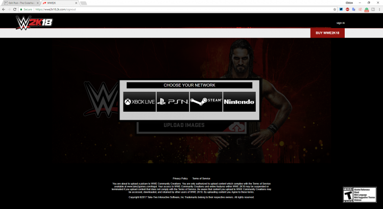 WWE 2K18 Image Uploader Log In
