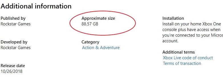 Red Dead Redemption 2 is 88GB