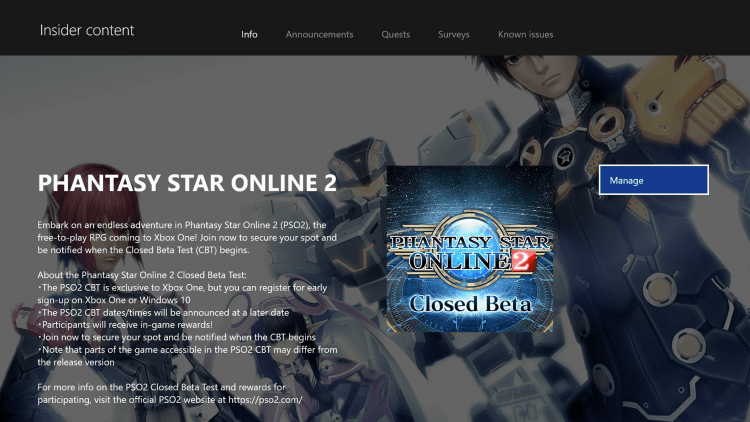 Phantasy Star Online 2 Xbox One Closed beta sign-up