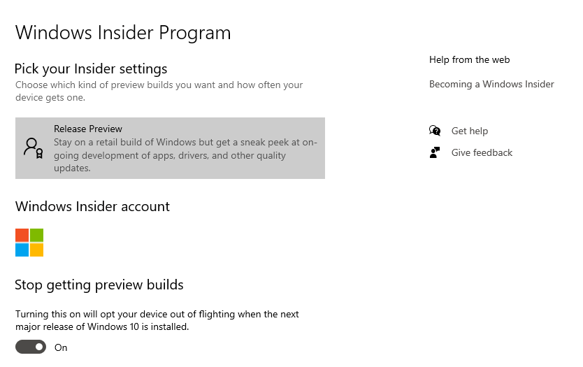 Opt out of Windows Insider Builds