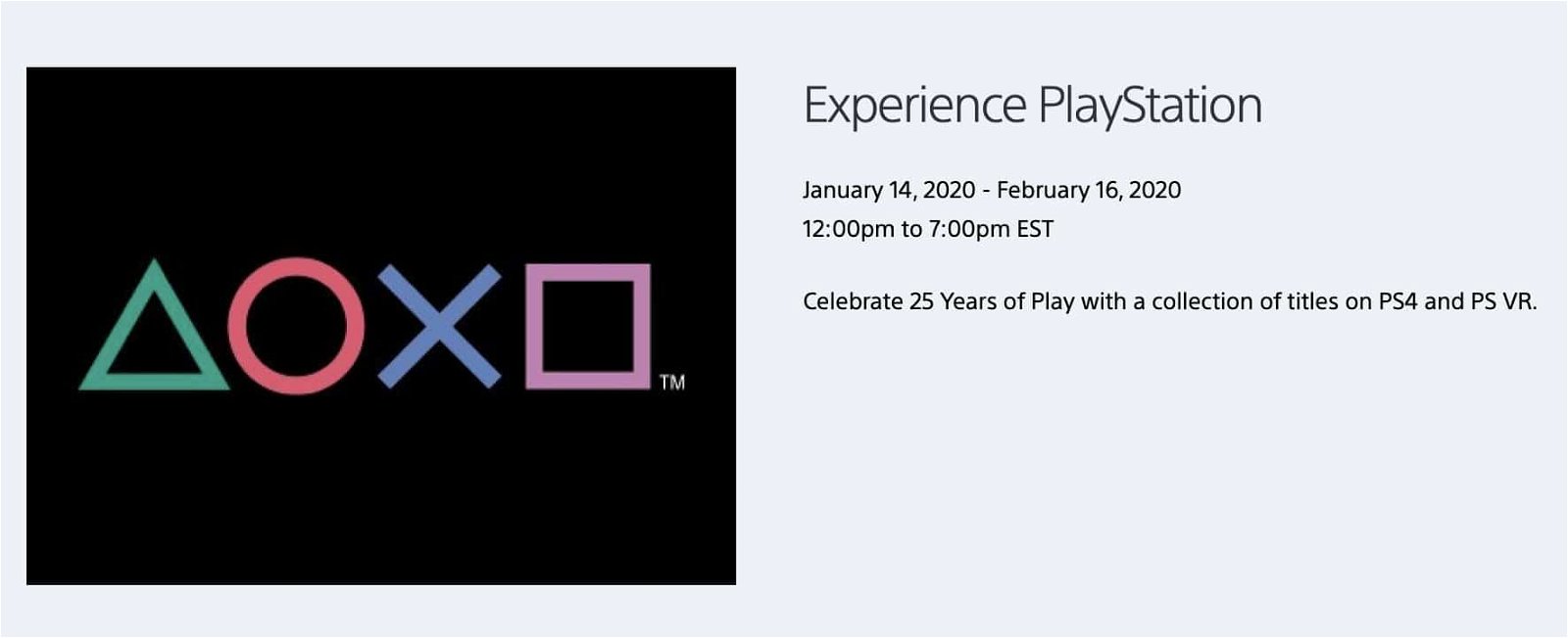 Experience PlayStation Jan 14 - February 16