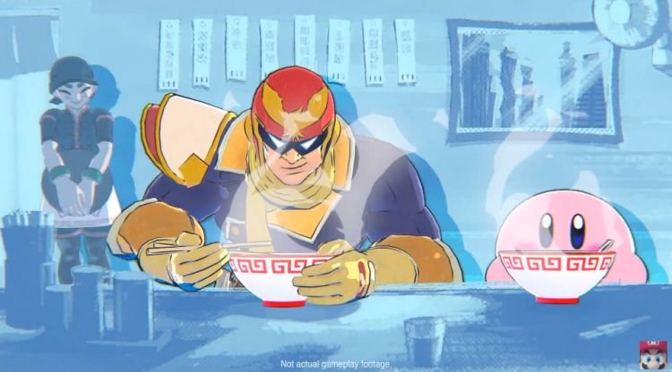 Captain Falcon and Kirby eating ramen