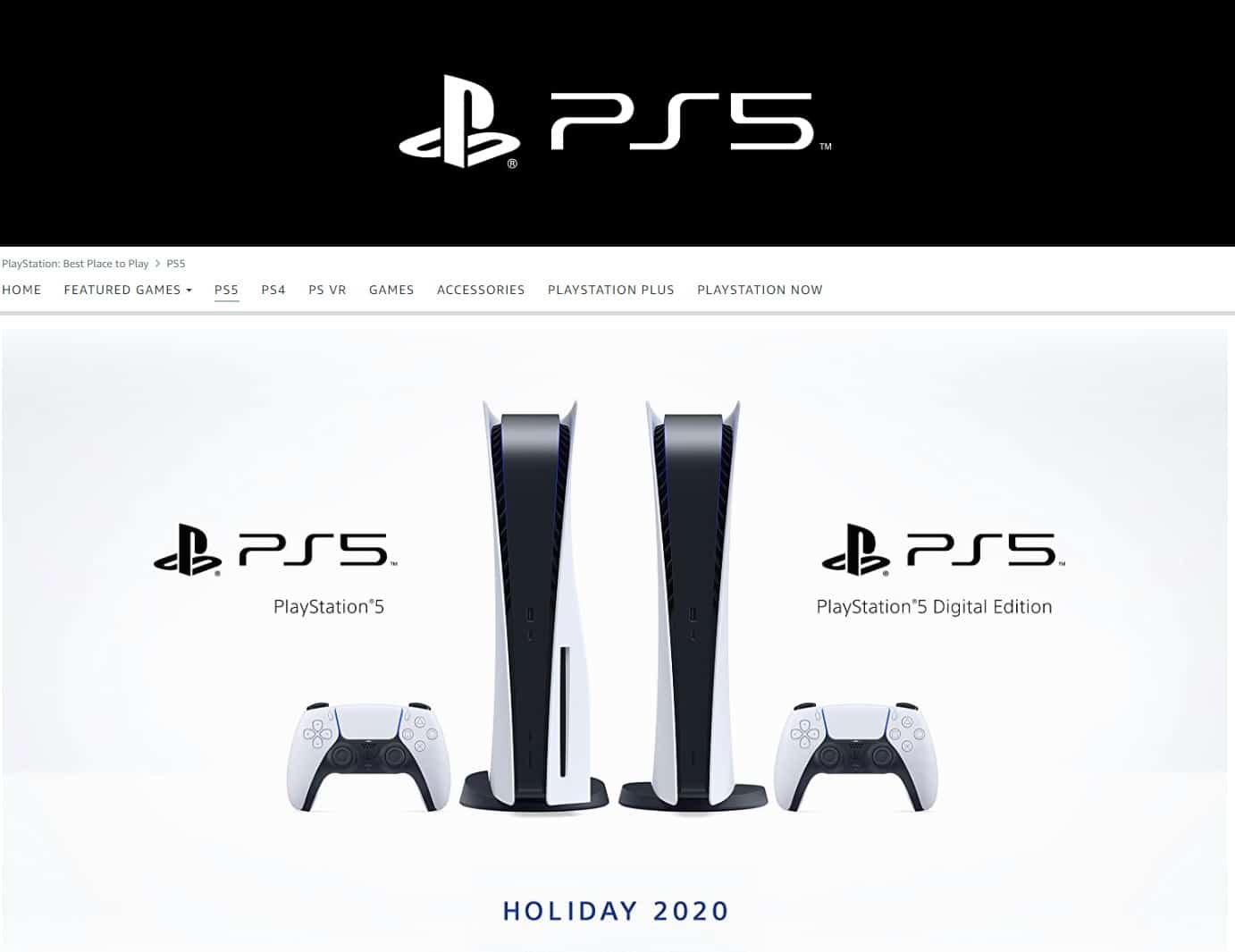 PlayStation 5 preorder page amazon