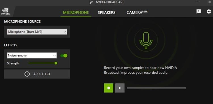Nvidia Broadcast app - select mic