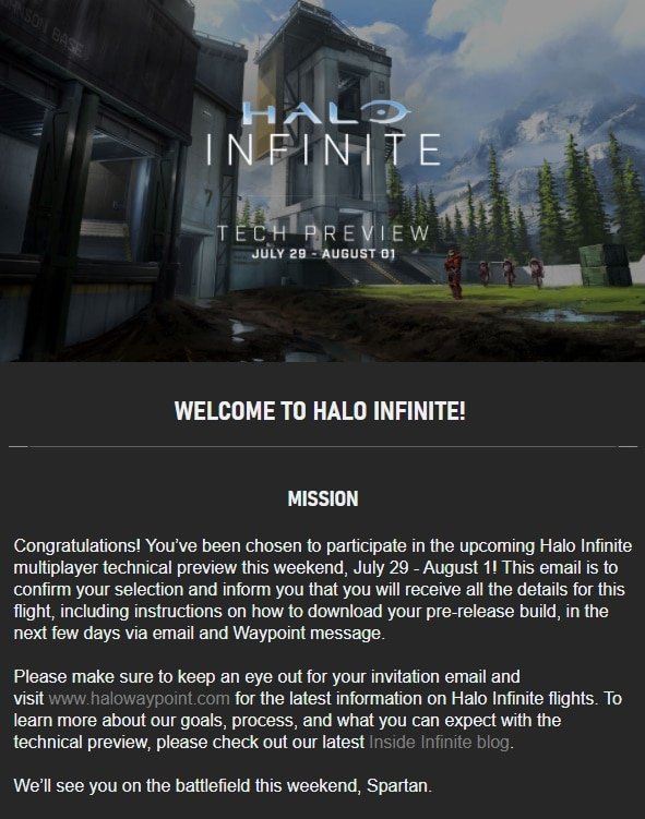 Halo Infinite tech preview invite