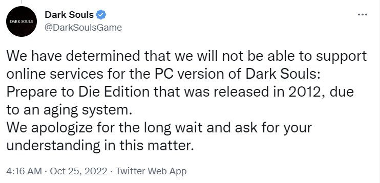 Dark Souls 2 PC back online, but bad news for PTD fans