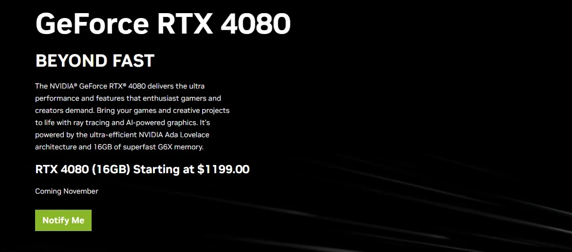 Page GPU RTX 4080 Octobre