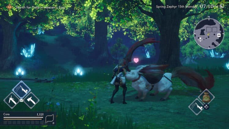The Hero interacts with their mount. Harvestella by Live Wire and Square Enix.