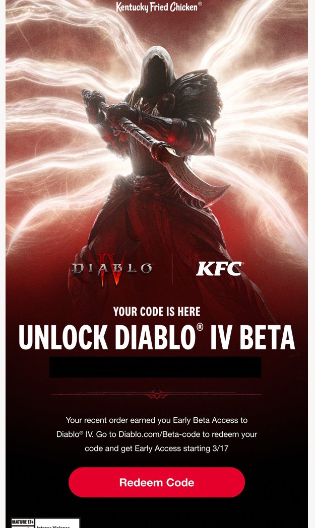 KFC Diablo IV early access code