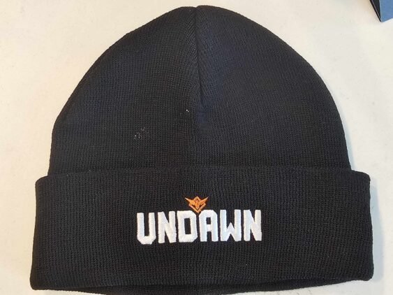 A picture taken of the beanie included with the Undawn Survival Kit