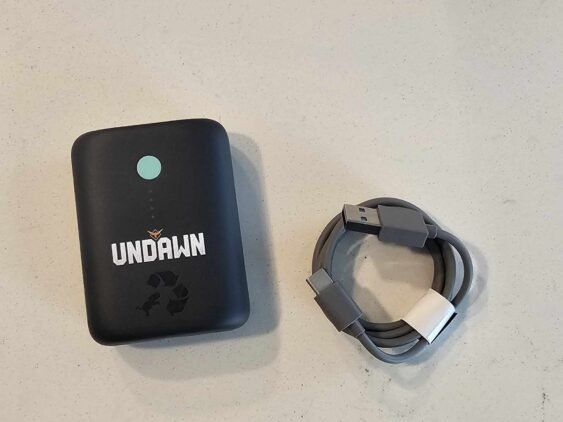 Photo of the included Battery Charger and Cord for Undawn Survival Kit