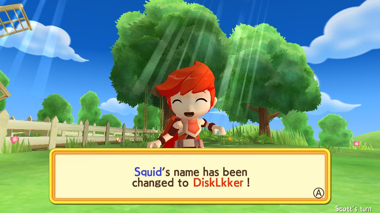Scott pulling a prank on a character in Dokapon Kingdom: Connect.