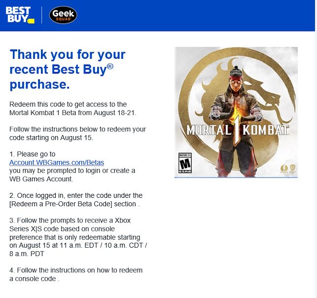 Best Buy Mortal Kombat 1 beta code
