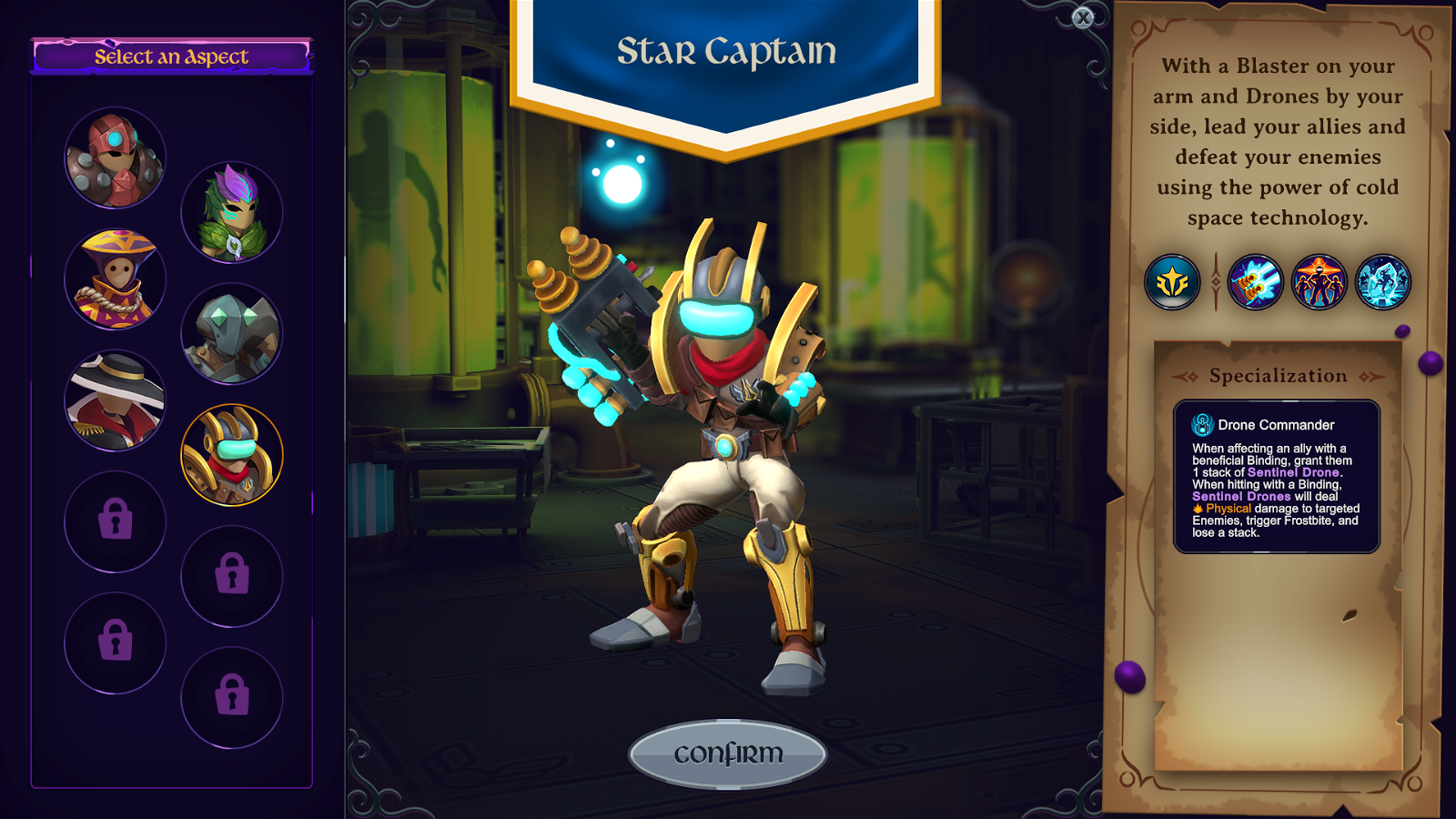 A screenshot of the Star Captain at the class select screen