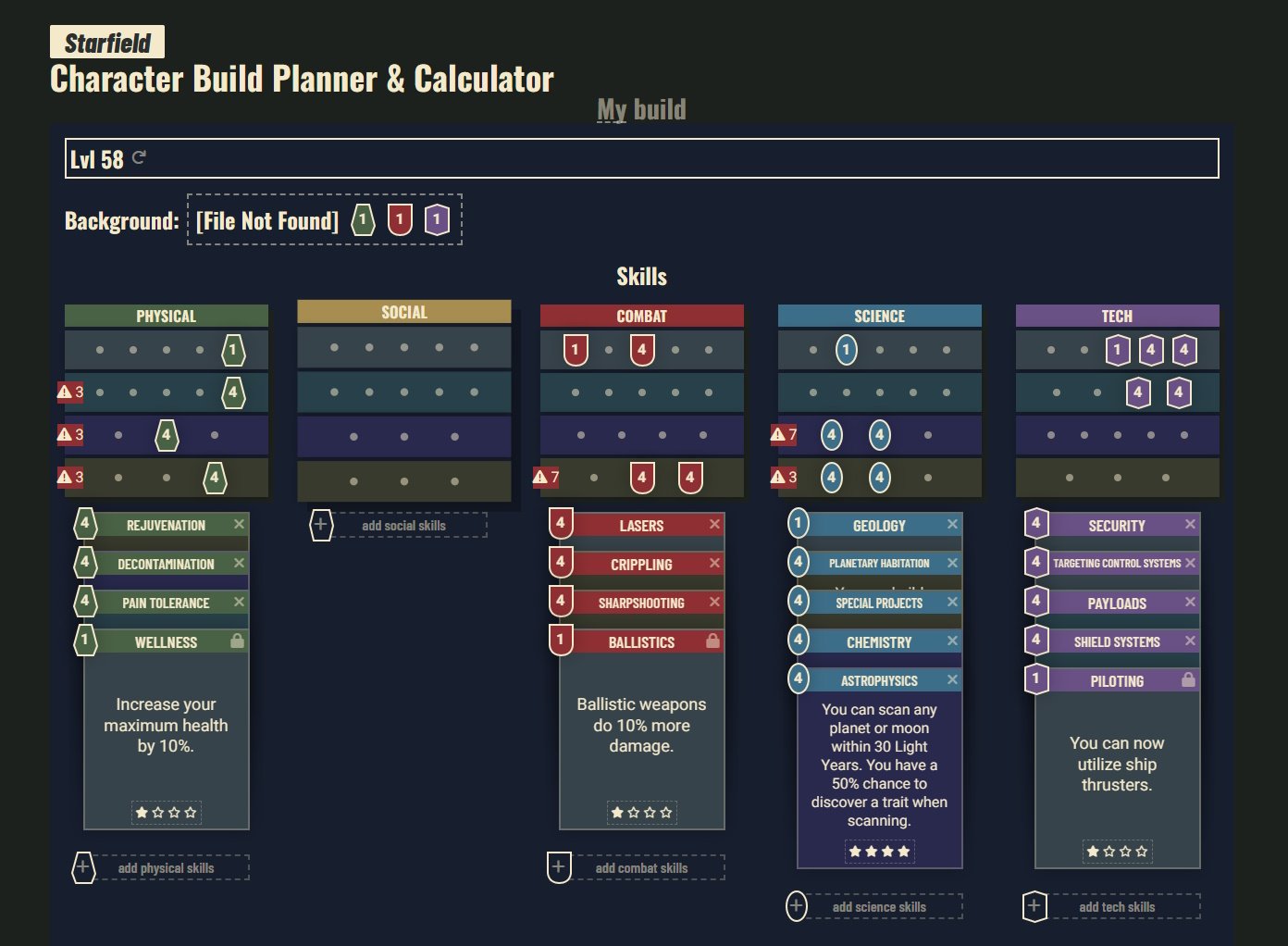 Nukes and Dragons Starfield Character Builder and Calculator