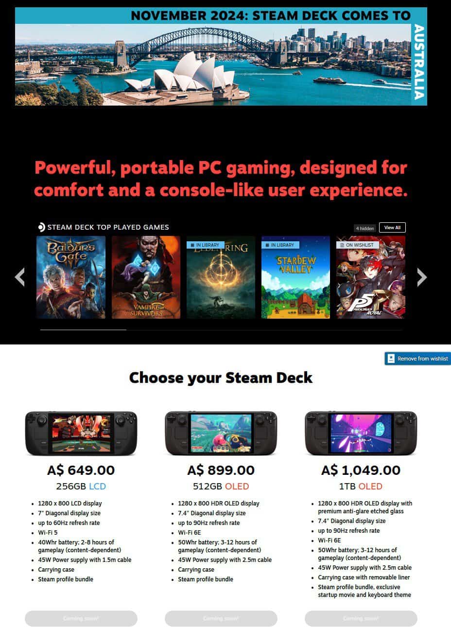 Steam Deck launching in Australia