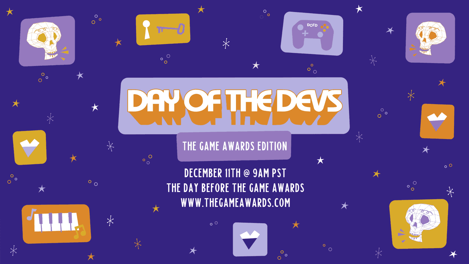 Purple Background with the logo of Day of the devs The game awards edition